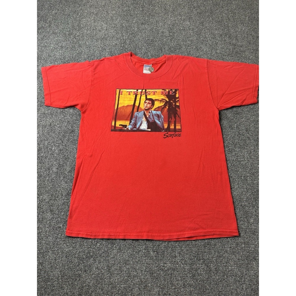 Mens Graphic Scarface‎ Tony Montana I Trust Me Red T Shirt, Size L